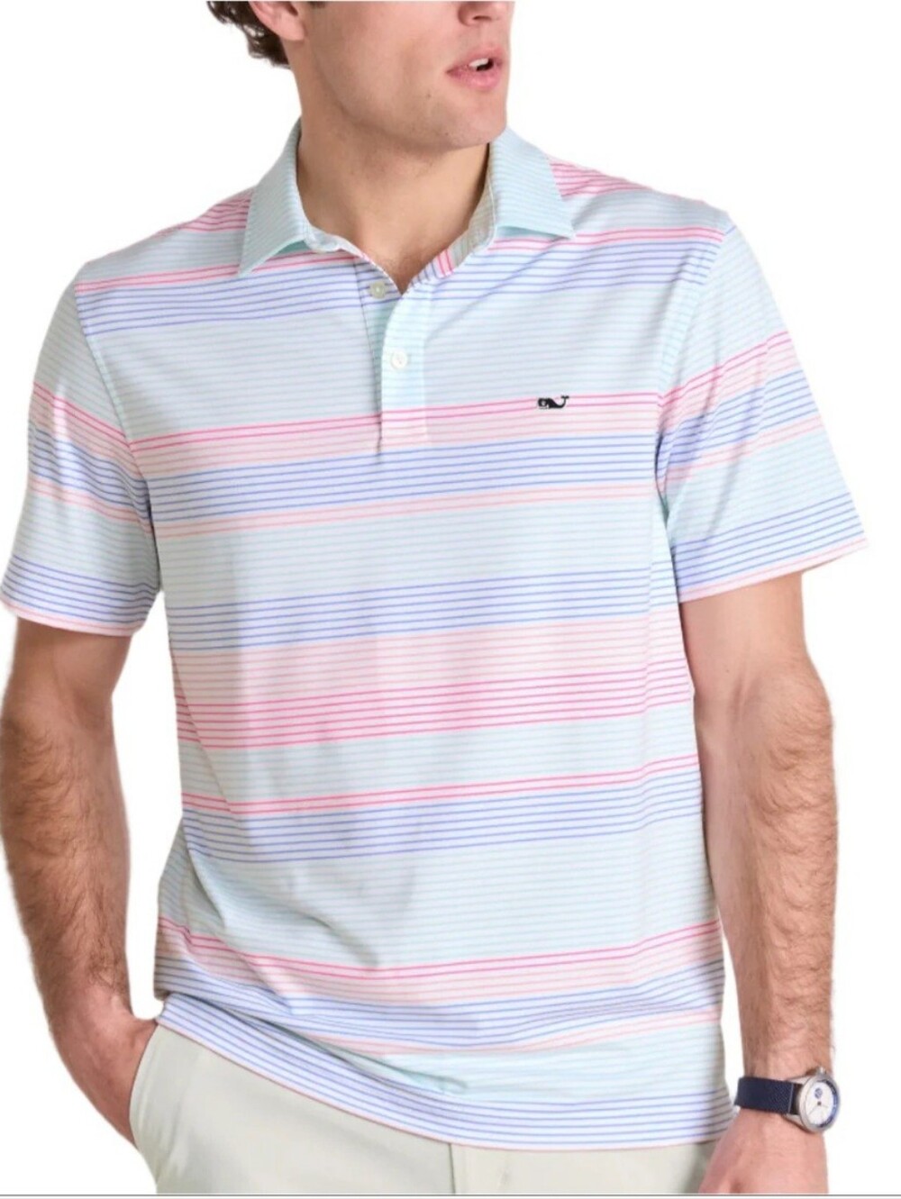 Vineyard Vines Men's XL On-The-Go Sankaty Polo Shirt Pastel Stripe Multicolor.